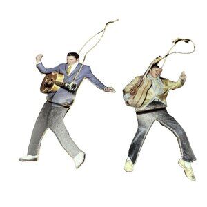 Set of 2 Bradford Rockin n Rollin Elvis Presley Ornament  A07068  2001 COA 38871